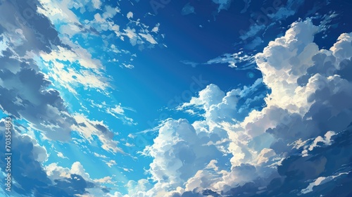 blue sky with clouds, manga, anime, comic style generative ai photo