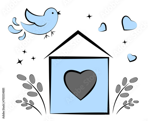 birdhouse with a bird on a white background