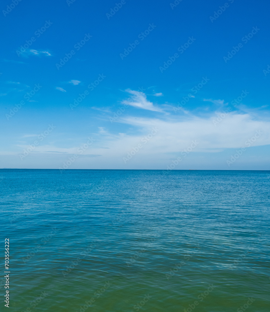Landscape beautiful summer panoramal horizon look view tropical shore open sea beach cloud clean and blue sky background calm nature ocean wave water nobody travel at  thailand chonburi sun day time