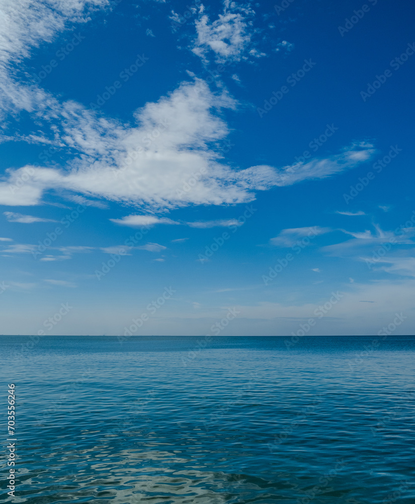 Landscape beautiful summer panoramal horizon look view tropical shore open sea beach cloud clean and blue sky background calm nature ocean wave water nobody travel at  thailand chonburi sun day time