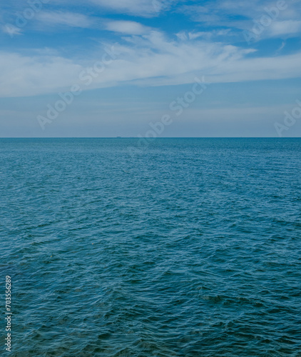 Landscape beautiful summer panoramal horizon look view tropical shore open sea beach cloud clean and blue sky background calm nature ocean wave water nobody travel at thailand chonburi sun day time