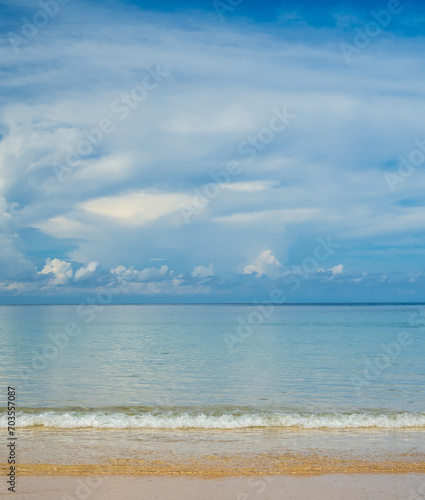 Landscape beautiful summer vertical horizon look view tropical shore open sea beach cloud clean  blue sky background calm nature ocean wave water nobody travel at Koh Muk Trang Thailand sun day time © Singh