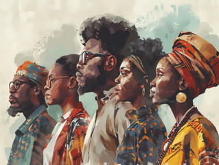 Black History Month colourful abstract illustration of Diverse representations of African-American across different fields