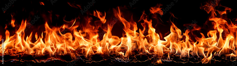 Fire flames isolated on black background. Realistic fire flames texture. Fire flames isolated on black background. Realistic fire flames texture.