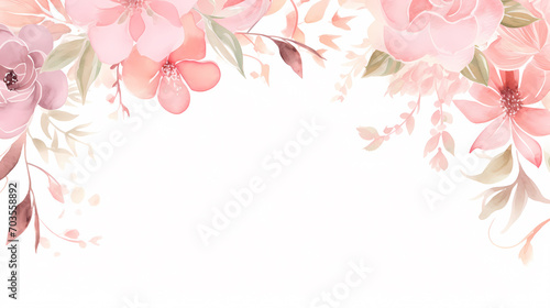 Floral frame with watercolor flowers, decorative flower background pattern, watercolor floral border background