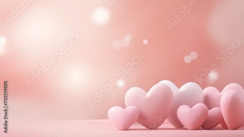 Greeting valentine for Valentines Day, hearts in pastel pink colors. Banner with copy space