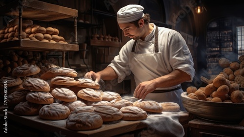 Portrait of baker in the bakery, food concept