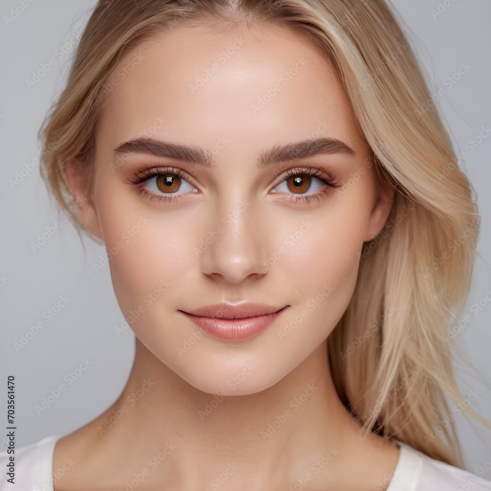 portrait of young happy blonde woman looks in camera, skin care beauty, skincare cosmetics, dental concept isolated over white background portrait of young happy blonde woman looks in camera, skin care beauty, skincare cosmetics, dental concept isolated over white background