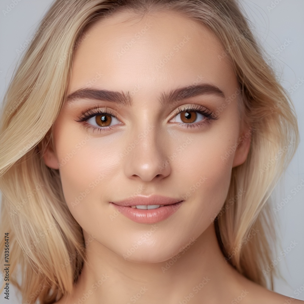 portrait of young happy blonde woman looks in camera, skin care beauty, skincare cosmetics, dental concept isolated over white background portrait of young happy blonde woman looks in camera, skin care beauty, skincare cosmetics, dental concept isolated over white background