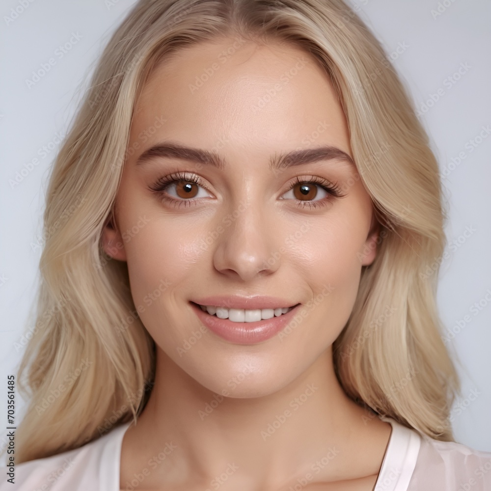 portrait of young happy blonde woman looks in camera, skin care beauty, skincare cosmetics, dental concept isolated over white background portrait of young happy blonde woman looks in camera, skin care beauty, skincare cosmetics, dental concept isolated over white background