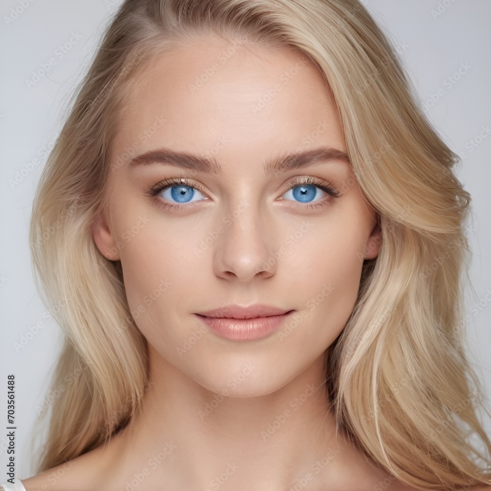 portrait of young happy blonde woman looks in camera, skin care beauty, skincare cosmetics, dental concept isolated over white background portrait of young happy blonde woman looks in camera, skin care beauty, skincare cosmetics, dental concept isolated over white background
