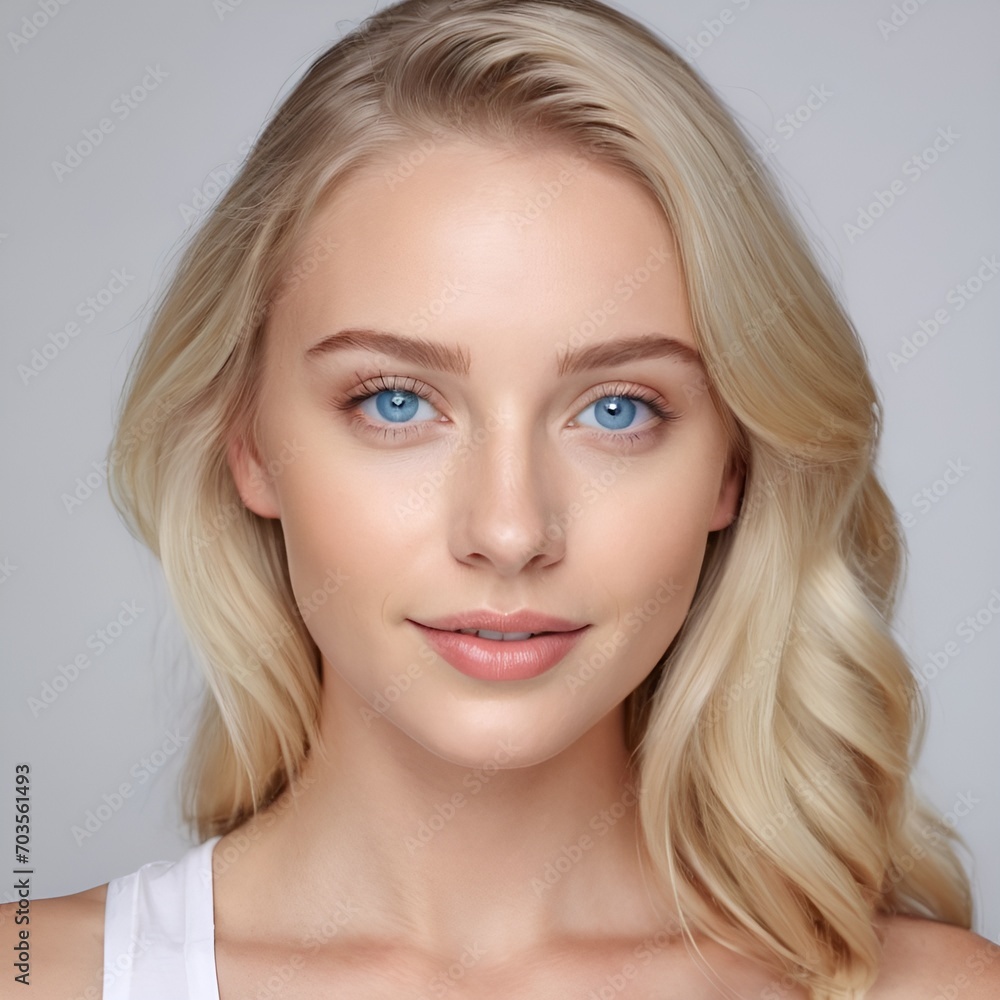 portrait of young happy blonde woman looks in camera, skin care beauty, skincare cosmetics, dental concept isolated over white background portrait of young happy blonde woman looks in camera, skin care beauty, skincare cosmetics, dental concept isolated over white background