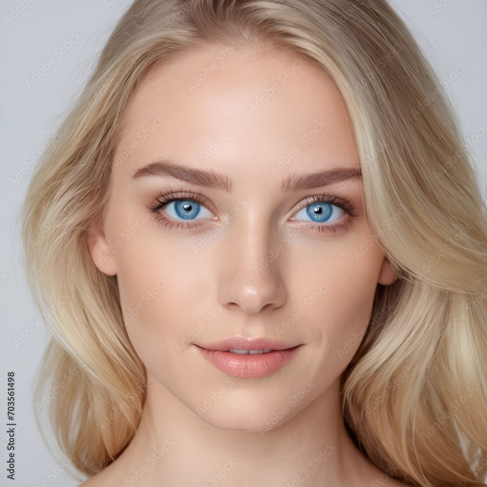 portrait of young happy blonde woman looks in camera, skin care beauty, skincare cosmetics, dental concept isolated over white background portrait of young happy blonde woman looks in camera, skin care beauty, skincare cosmetics, dental concept isolated over white background