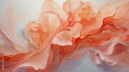 abstract background with three-dimensional strokes of peach and pink acrylic paint. peach fuzz