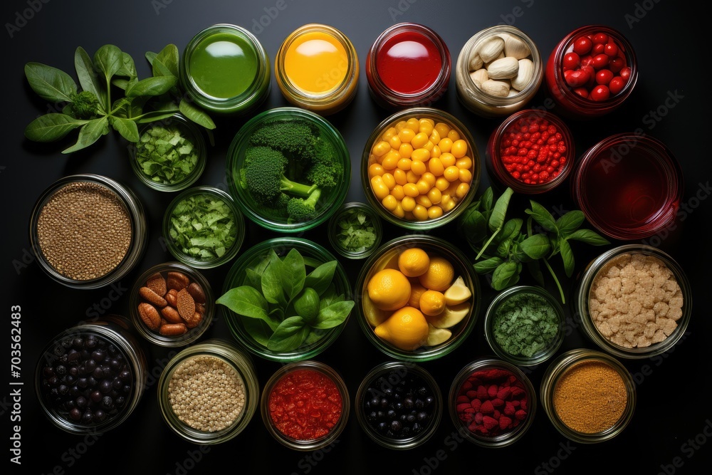 A healthy diet concept. Flat lay image of fresh vegetables, berries, beans, nuts and greens. A healthy diet concept. Flat lay image of fresh vegetables, berries, beans, nuts and greens.