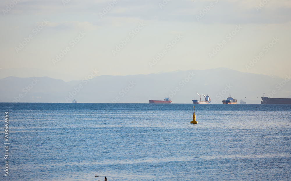 Obraz premium birds on the sea and on lights in turkey