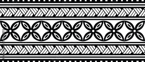 Polynesian hawaiian tribal tattoo border. Tribal pattern seamless samoan band. Tattoo maori ribbon sleeve bracelet.