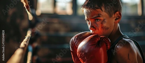 Young boxer's strength and resolve against a wrecking ball. photo