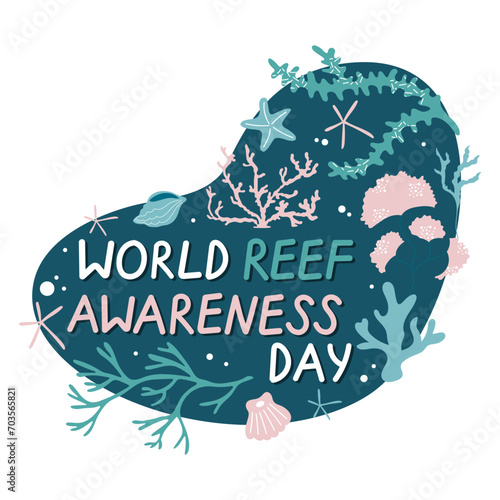 World reef awareness day June 1 vector design. Hand drawn illustration with corals.
