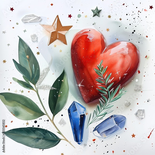Heart of leaves and crystals