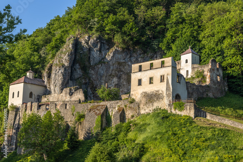 The old Benedictine monastery Veľká Skalka standing on a rock near Trenčín. photo