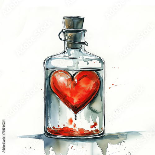 Valentine heart in glass bottle. AI generated.