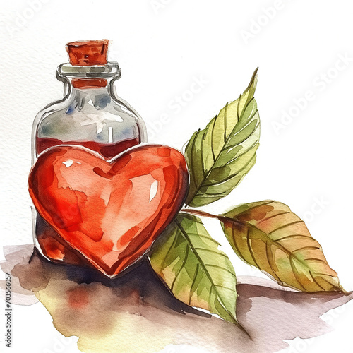 Heart with rose petals - valentines watercolor illustration. AI generated.