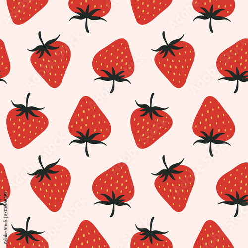 Fototapeta Naklejka Na Ścianę i Meble -  Summer doodle hand drawn strawberries seamless pattern, decorative strawberry texture textile design