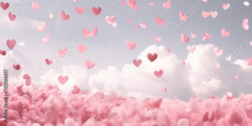 Valentine's day background with pink hearts. Love Concept. Pink hearts in Romantic Sky. Abstract Love Banner