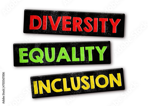 Diversity Equality Inclusion writen on black sticks photo