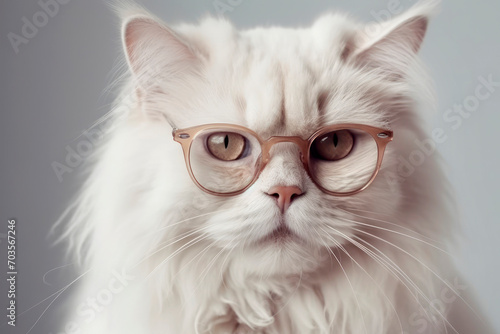 Funny white cat with glasses, Online courses, distance education banners concept.