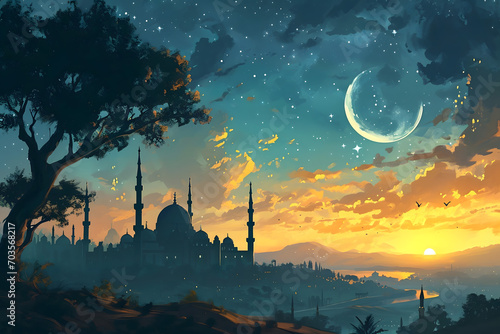 ramadan Kareem, Ramadan crescent moon, Eid Mubarak Islamic festival social media banner and Eid Mubarak Post Template, islam