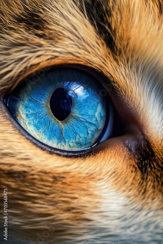 Blue bright cat eye close up view