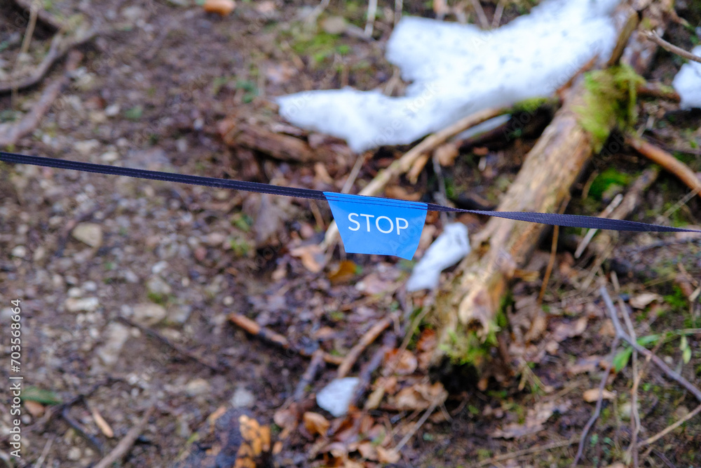 Stop sign in Tatras national park. Limited movement Stop sign in Tatras national park. Limited movement