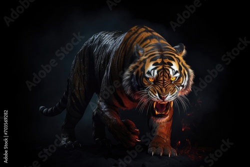 isolated angry tiger on black background © Tatiana Munko