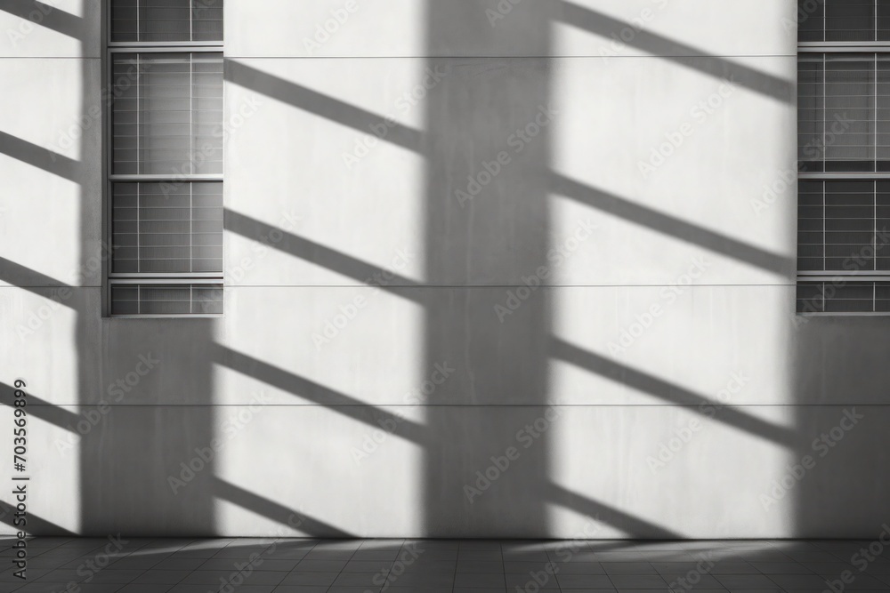 Architectural play of light and shadow on facade, geometric patterns created by sunlight on structure, building with windows Architectural play of light and shadow on facade, geometric patterns created by sunlight on structure, building with windows