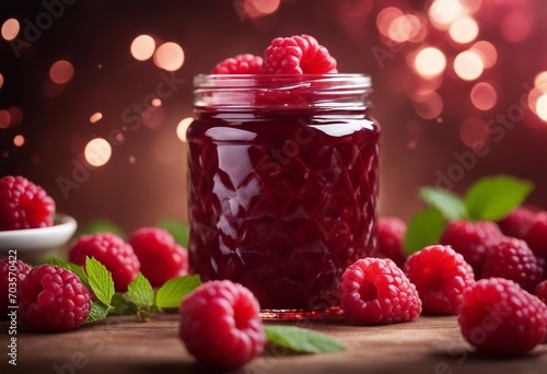 Fresh raspberry jam jar