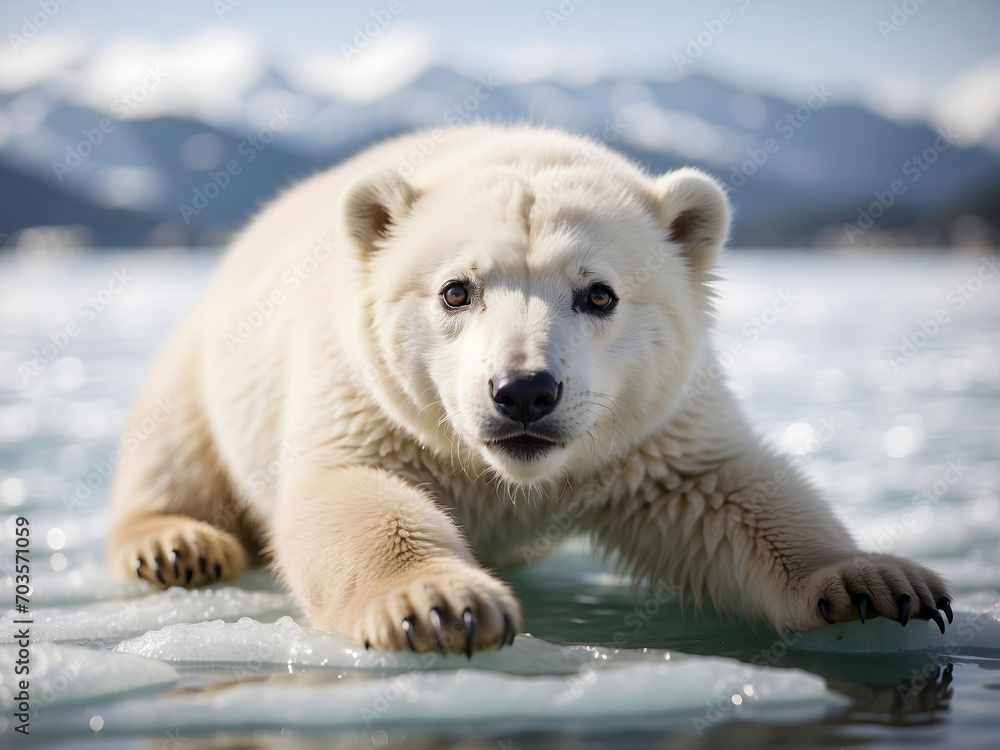 Polar bear cub explores the icy terrain