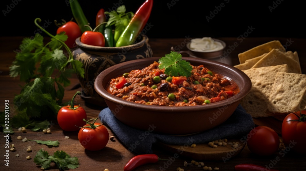 Chili con carne, food photography, 16:9