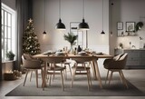 Christmas tree in modern dinning room Scandinavian farmhouse style 3d rendering