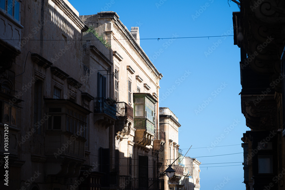Old historic street in Malta - travel photography. Valletta cityscape, the capital of Malta