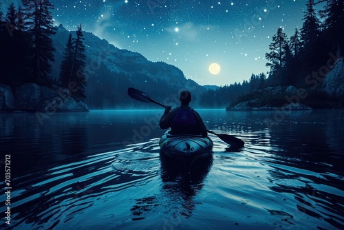 Moonlight kayaking on a tranquil lake