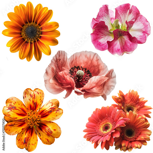 Summer/spring flowers, clip art isolated on transparent background