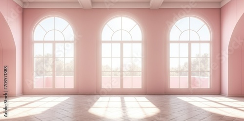 Empty room with large window and bright light