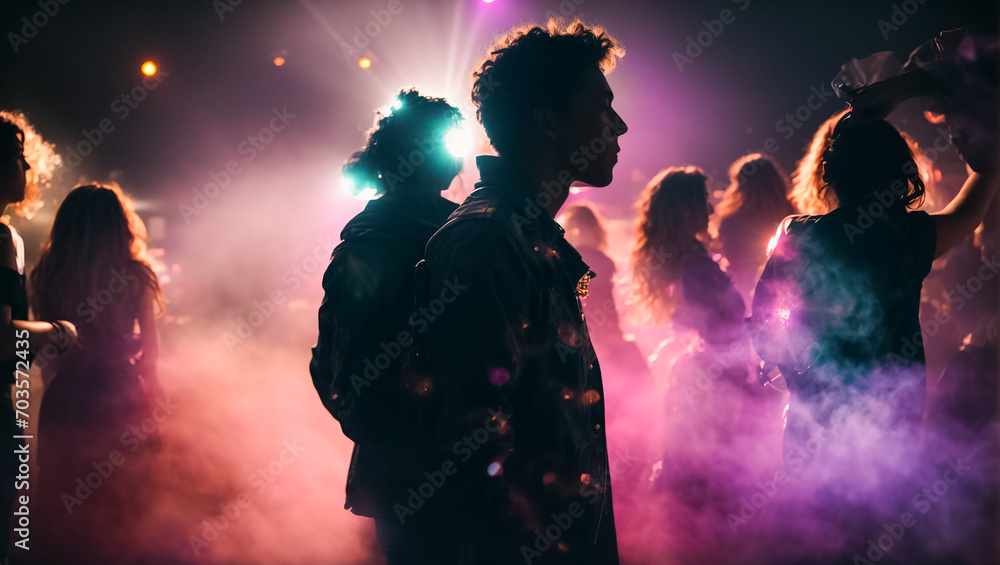 Silhouettes of people at a disco Silhouettes of people at a disco