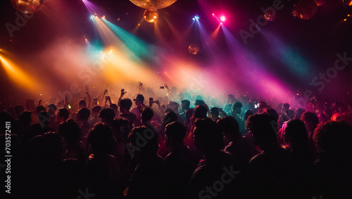 Silhouettes of people at a disco event
