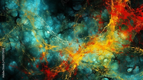 Abstract Colorful Background with Red  Orange and Blue  in the Style of Dark Matter Art  Dark Turquoise Yellow Cosmic Theme