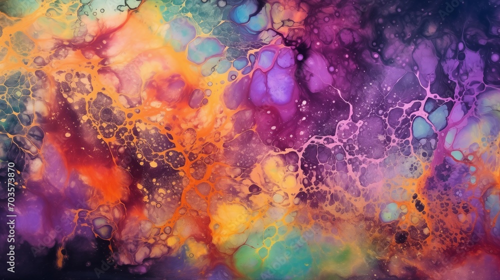 Abstract Painting Combines Purple, Turquoise and Orange Colors, Cosmic Fantasy