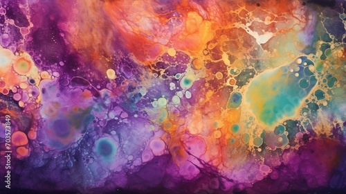 Abstract Painting Combines Purple  Turquoise and Orange Colors  Cosmic Fantasy