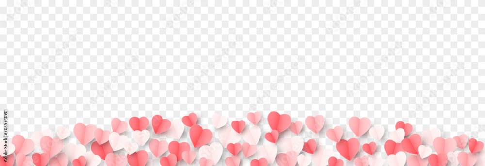 Vector paper hearts png. Multi-colored paper products, origami, confetti. Multi-colored hearts are scattered across the surface png. Valentine's Day. - obrazy, fototapety, plakaty 